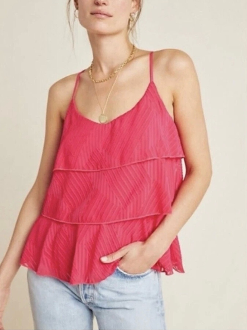 NWT Anthropologie Amadi Ameline Tiered Cami Ruffled Feminine Romantic Top Blouse